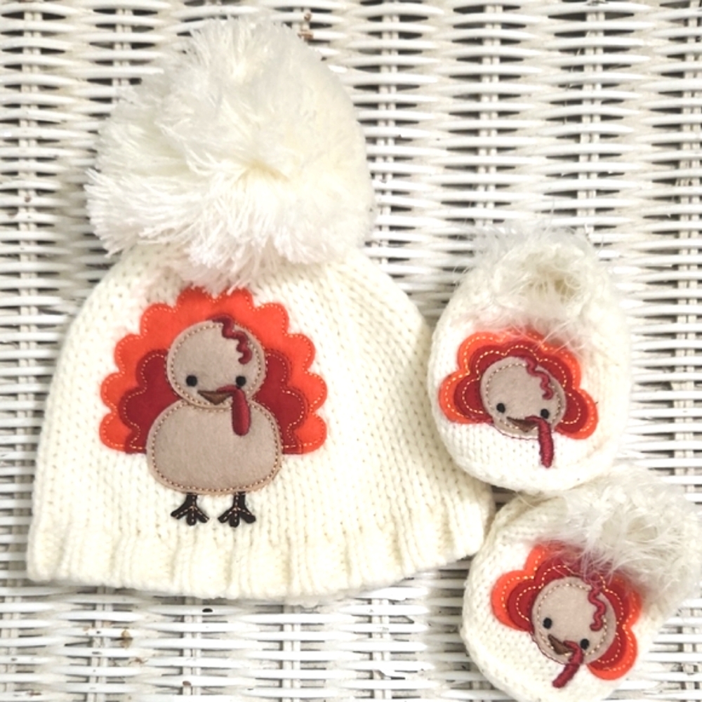 Little Me Cream and Orange Turkey Knit Set